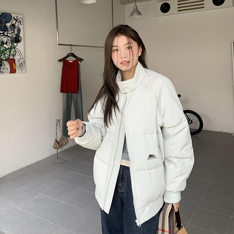 KiKi美式复古立领棉衣棉服女冬季纯色百搭中性风宽松保暖加厚外套