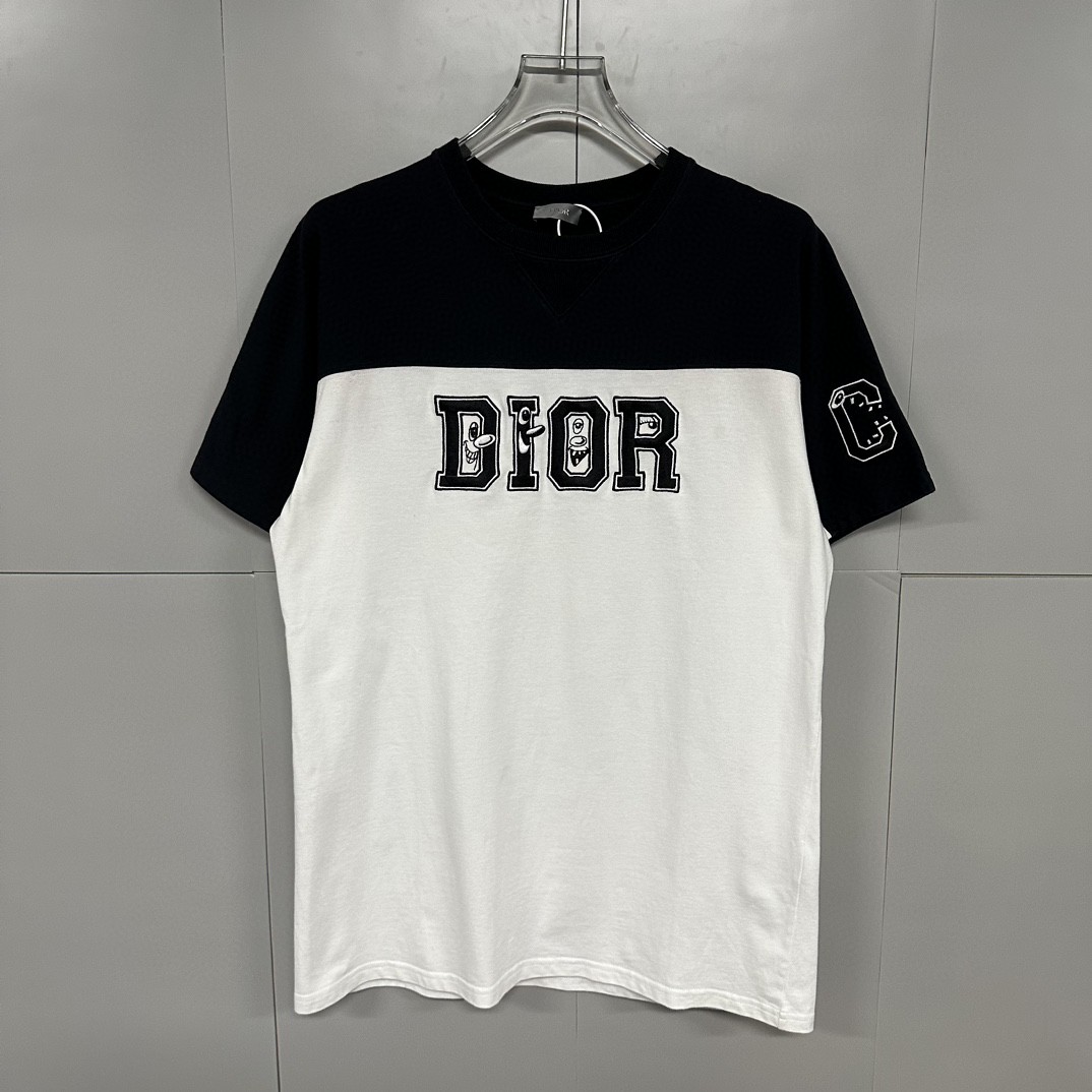 95新 DIOR/迪奥 迪奥字母logo拼色短袖 L码 D18569