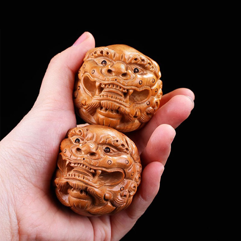 桃木雕刻老虎健身球手球貔貅手把件保健手球挂件玩件父亲节礼物