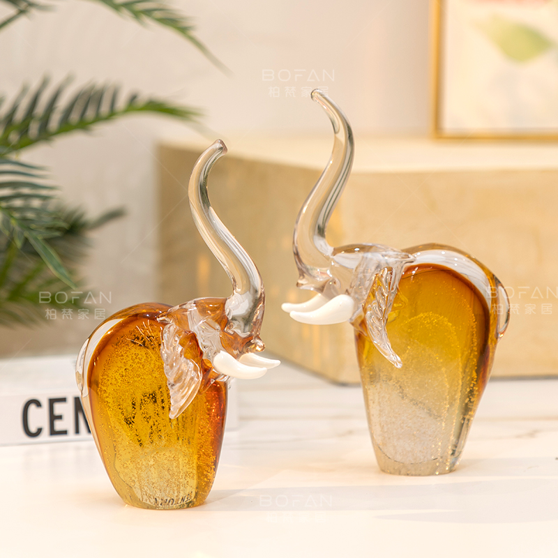 bofan/柏梵琉璃琥珀色气泡大象招财摆件现代客厅玄关酒店办公装饰