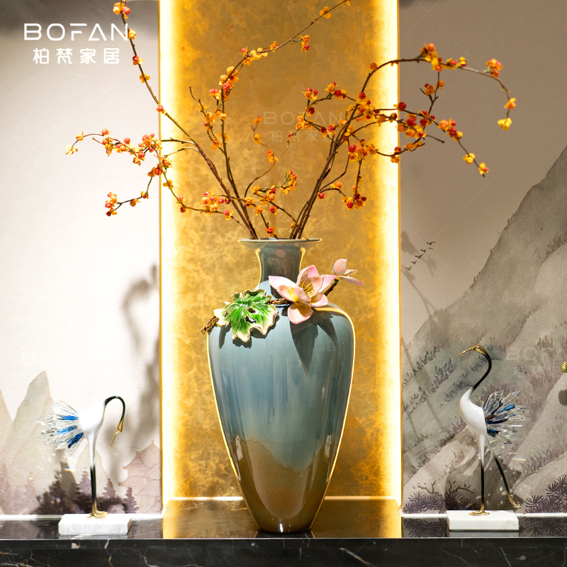 bofan/柏梵珐琅彩陶瓷花瓶客厅干花插花摆件玄关美式艺术创意装饰
