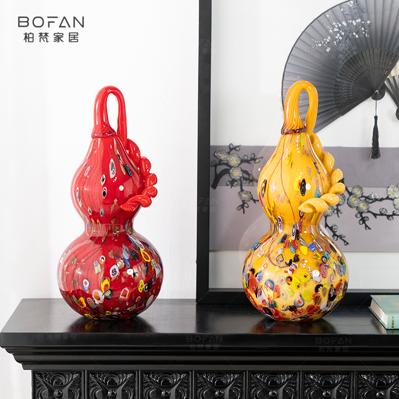 bofan/柏梵新古典彩色手工琉璃大葫芦玄关摆件家居饰品摆件客厅
