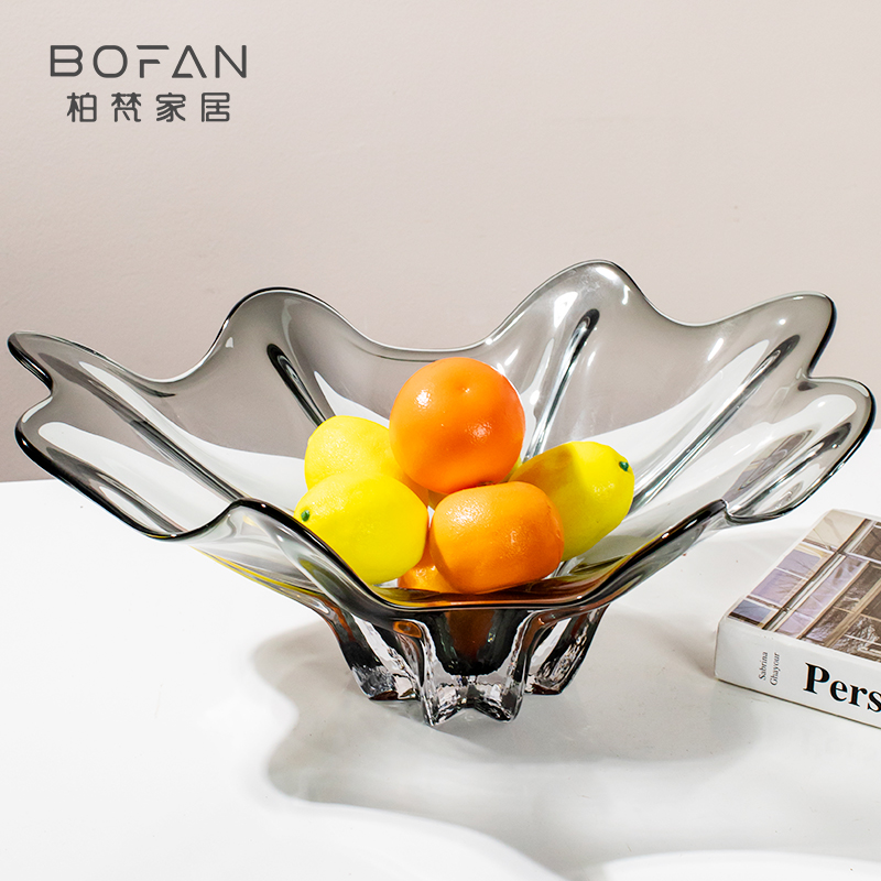 bofan/柏梵极简灰荷叶轻奢琉璃艺术餐桌茶几收纳样板房餐桌装饰品