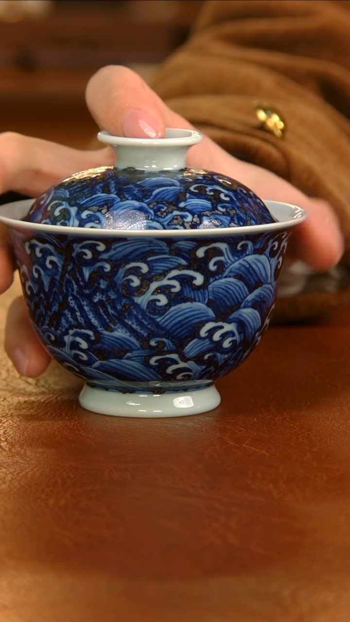 【闪购商品】瓷杯勤霖阁海浪盖碗