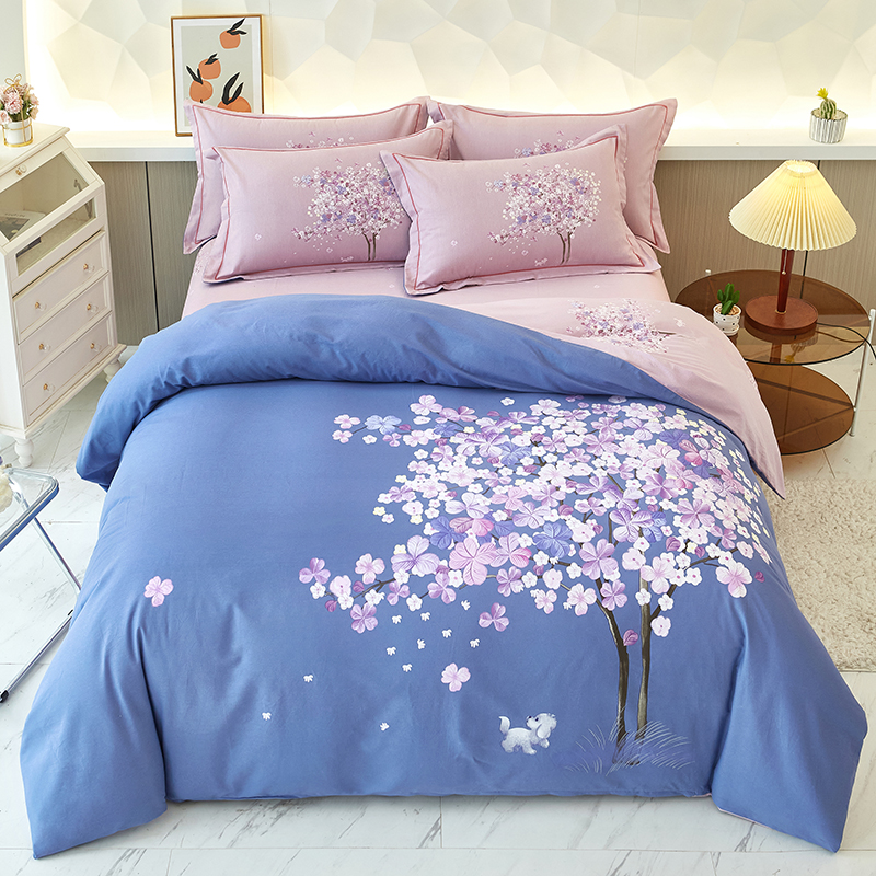 【许愿树-蓝】全棉磨毛 大版纯棉印花暖冬加厚四件套可机洗不起球