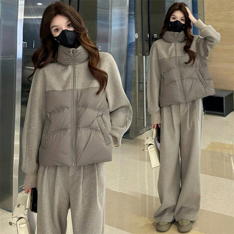 2024秋冬季新款女士加厚时尚休闲两件套装棉衣外套洋气穿搭一整套