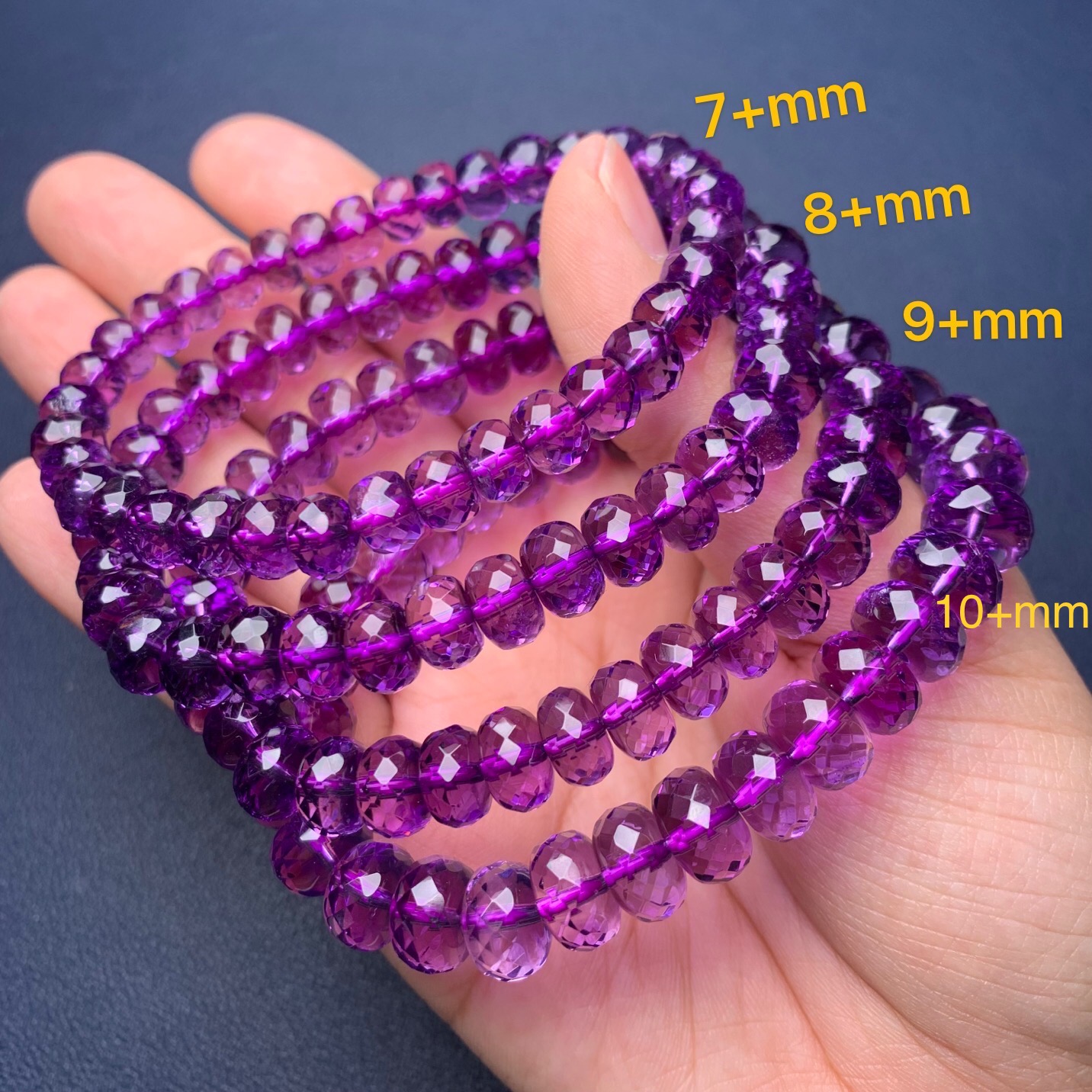 天然紫水晶单圈刻面算盘珠形浓郁紫紫色珠珠手串女送礼一物一证