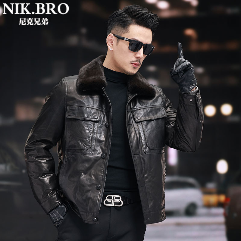 清仓真皮皮衣100%头层牛皮加厚拆卸白鸭绒内胆男士真皮皮夹克加绒
