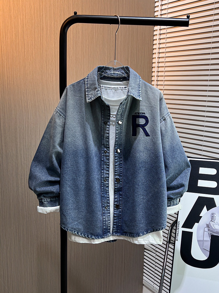 巴拉韩系列男童牛仔衬衫2023新款上衣儿童童装春秋韩版衣服长袖衬