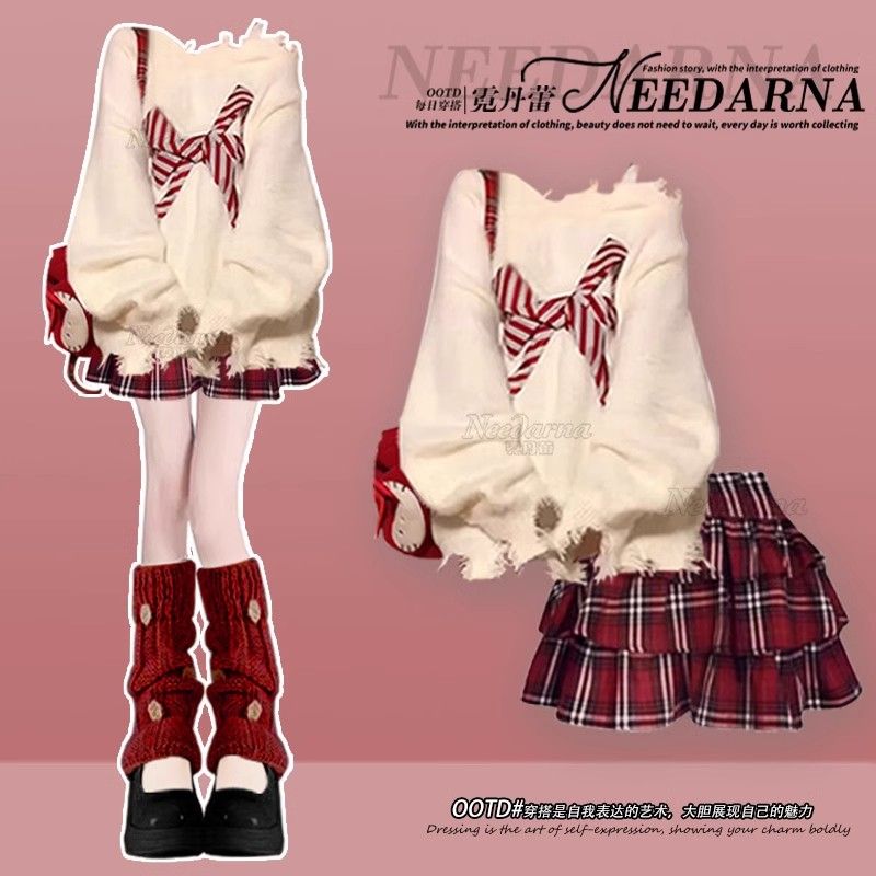 圣诞服装针织连衣裙子一套入冬穿搭小香风套装女钓系约会止步短裙