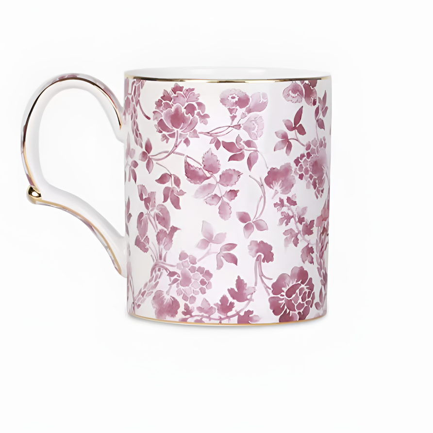 【布莱顿花园】380ml  粉花 高颜值水杯骨瓷欧式 创意家用