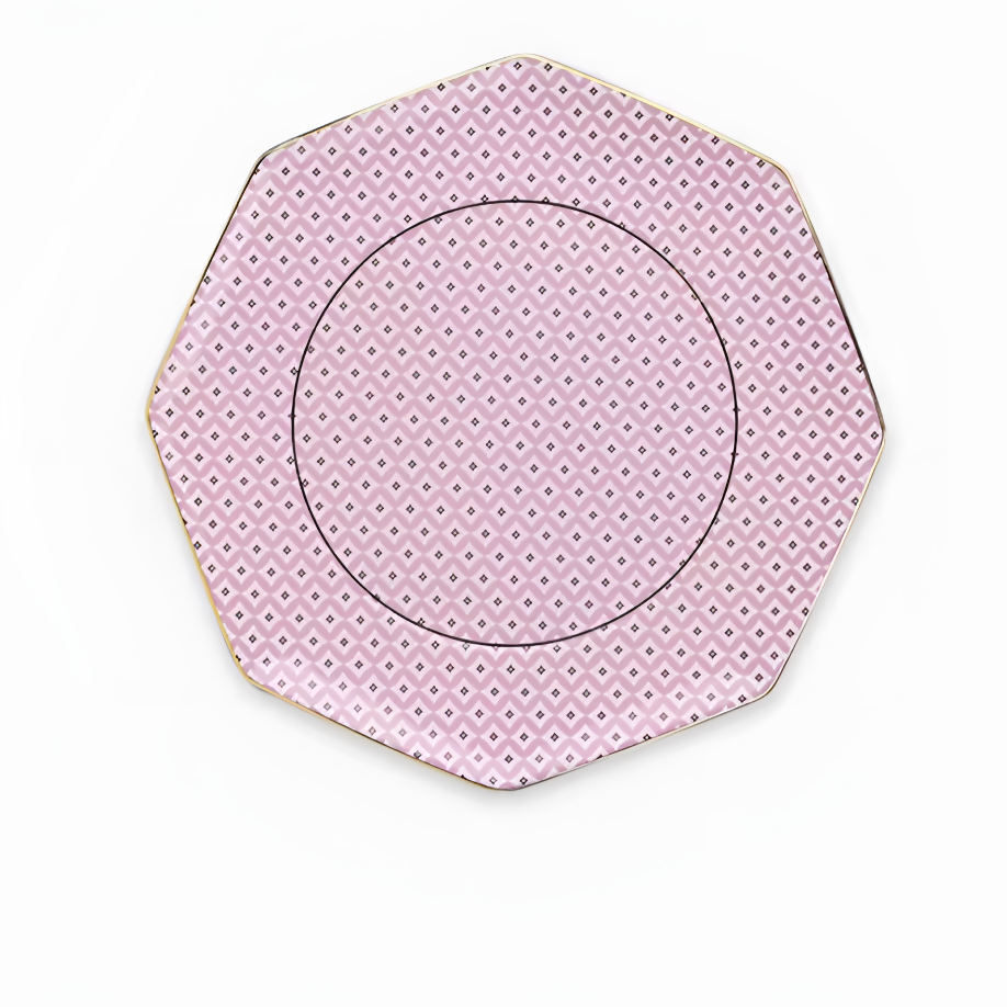 【布莱顿花园】21cm 粉色菱格八角盘 礼盒装骨瓷餐盘菜盘