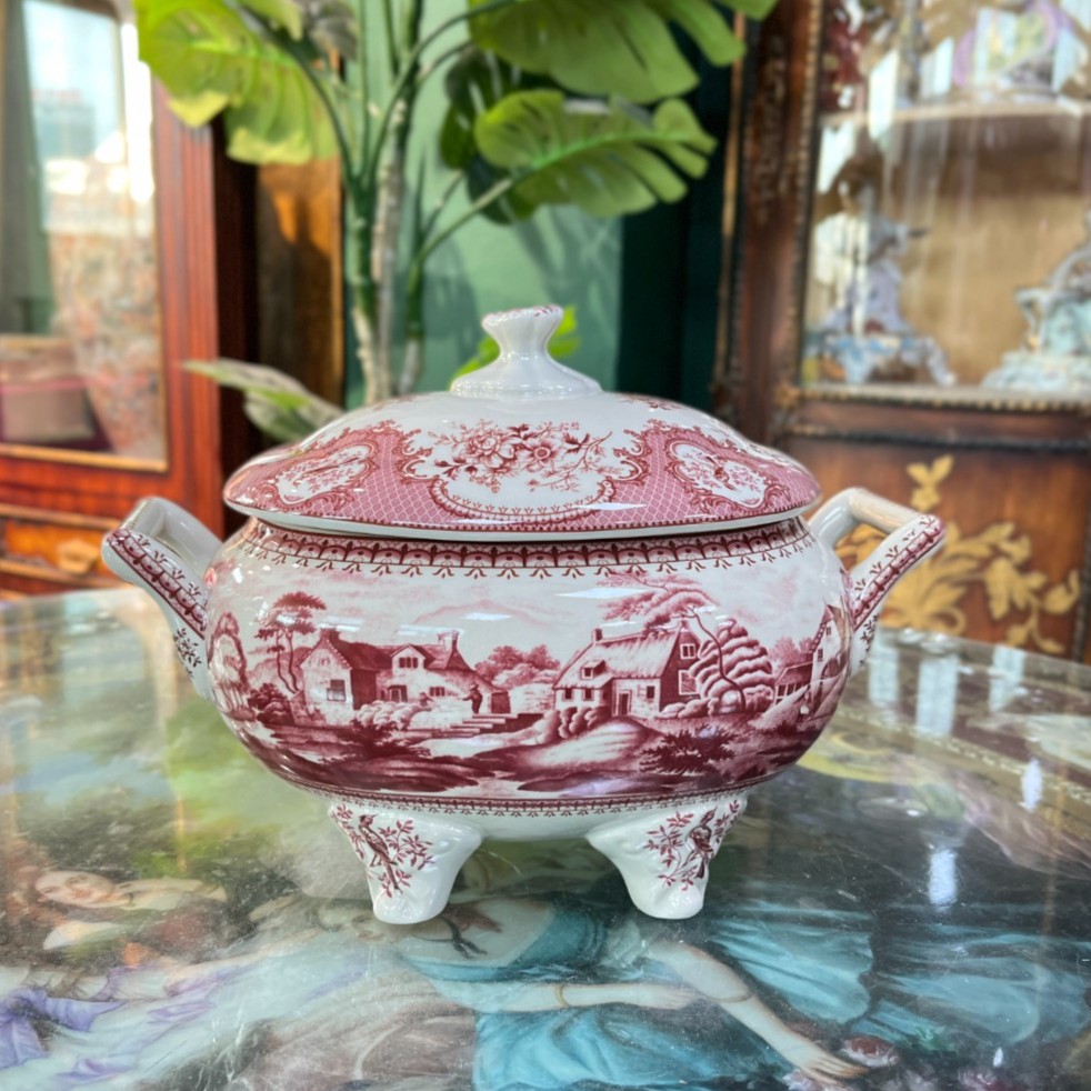 【慢瓷儿】红色 26.3×17×15.5cm  双耳四足带盖储物罐   高温瓷釉中