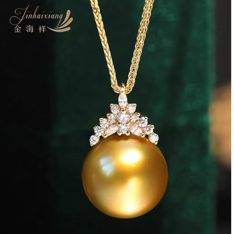 天然金珍珠吊坠项链18K金镜面强光冰雪女王款珍珠吊坠*多样性发一