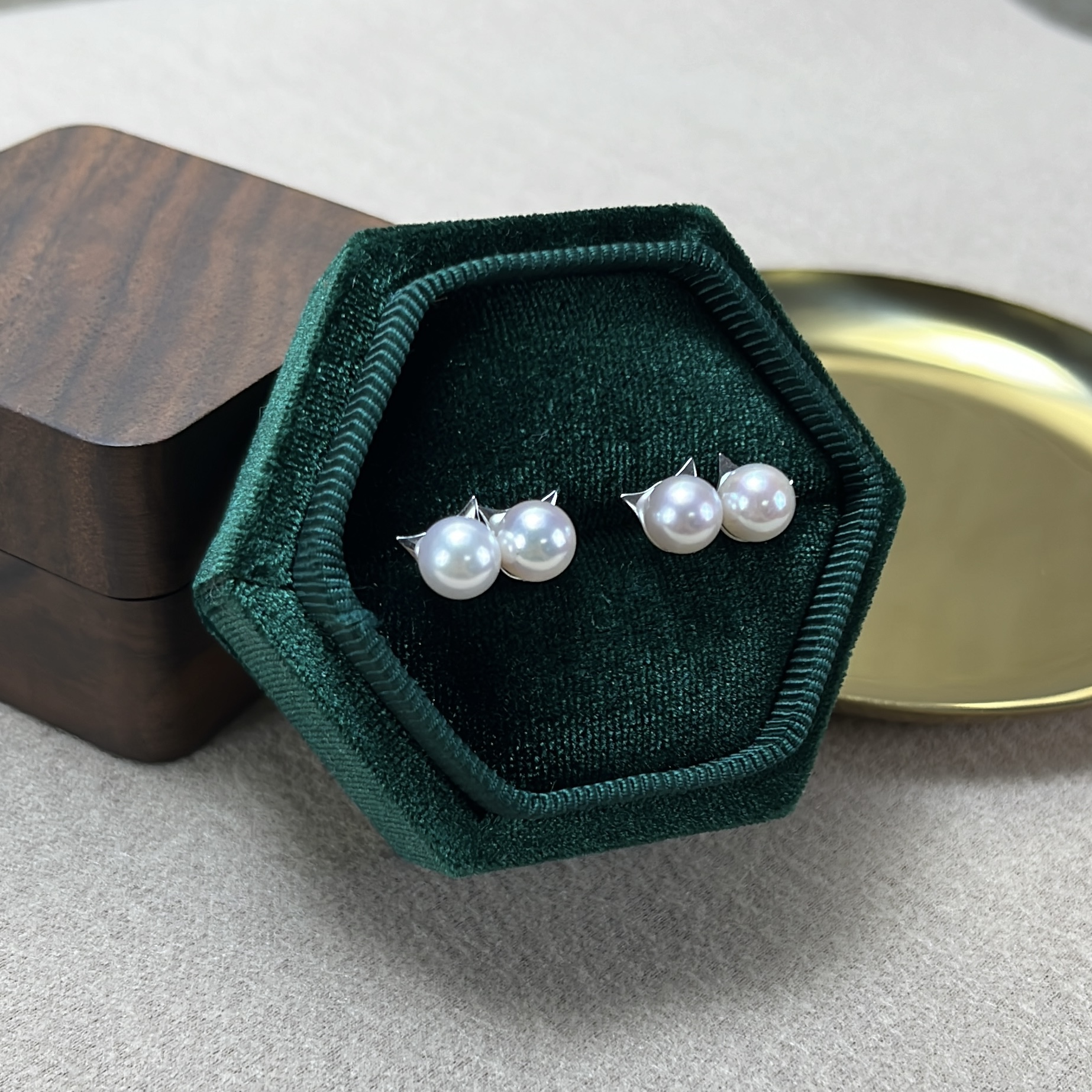 日本海水akoya珍珠耳钉18k金可爱猫猫耳钉百搭耳饰*多样发一对