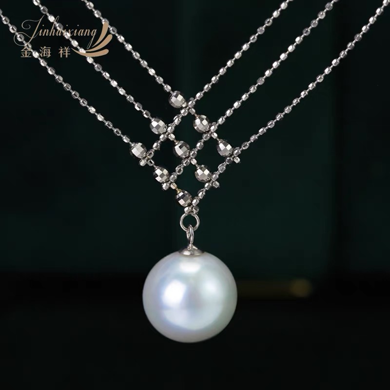 金海祥冷光澳白珍珠吊坠18K金镶设计师款时尚气质白色珍珠项链