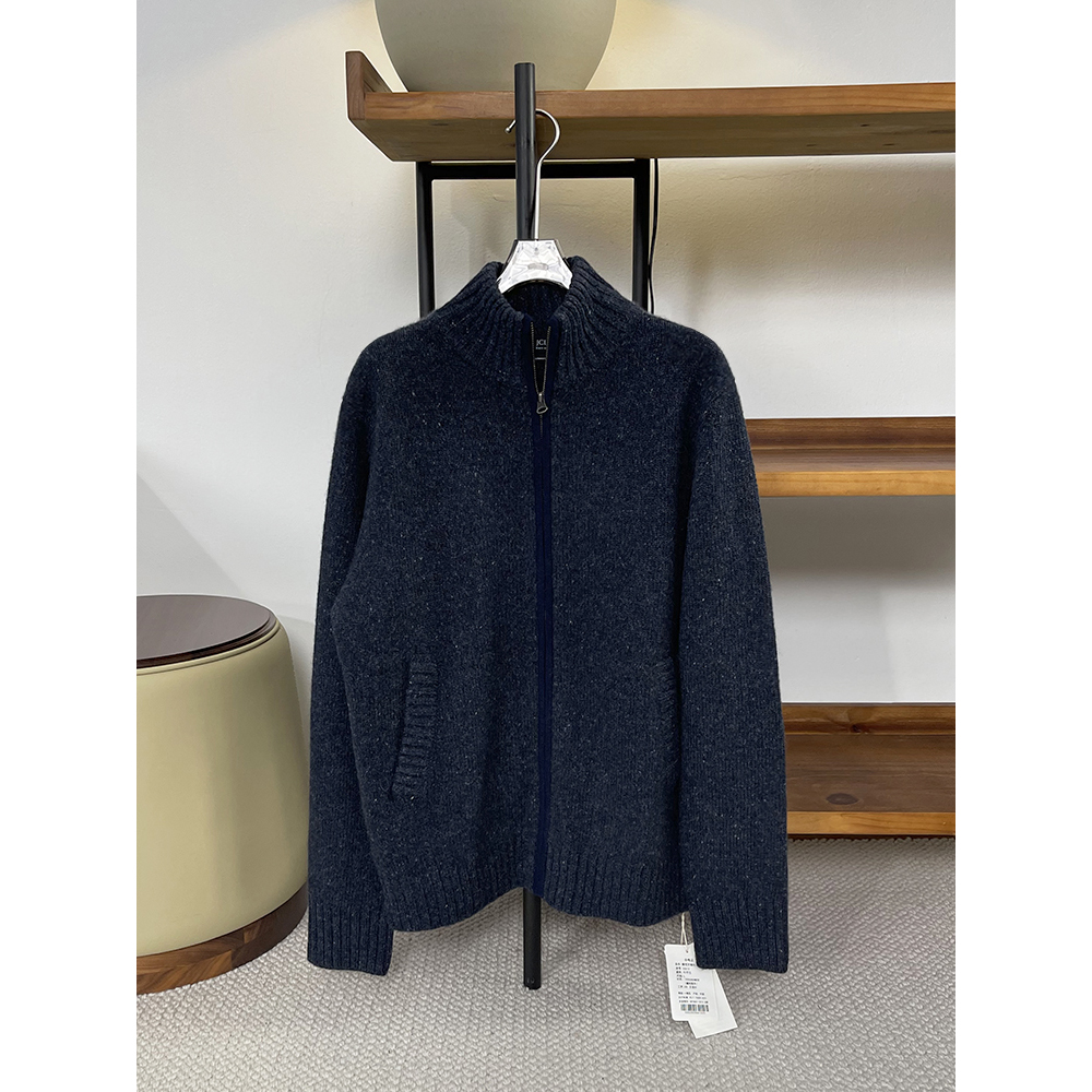 【羊绒衫】男士立领元宝针加厚纯山羊绒针织开衫33610