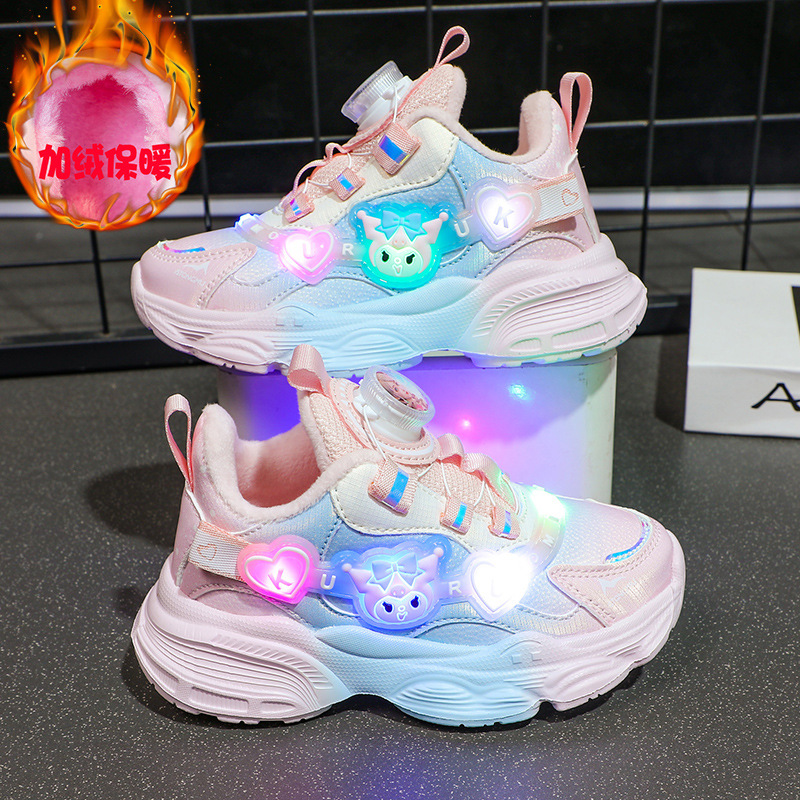 A1亮灯女童运动鞋秋冬新款女孩鞋子女宝宝加绒保暖中大童学生