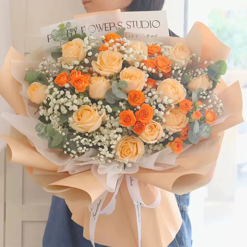 【一见倾心】19朵香槟玫瑰真鲜花同城花店配送女友恋人闺蜜生日礼物