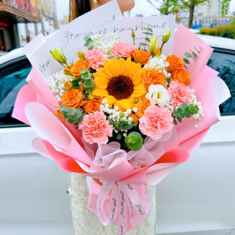 【祝福美好】向日葵康乃馨混搭鲜花妈妈长辈生日礼物团购附近店配送