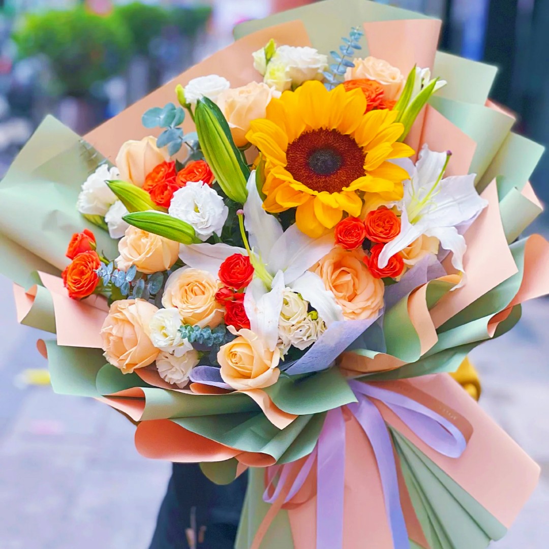 【锦上添花】19朵香槟玫瑰百合混搭花束鲜花同城店送花上门生日礼物