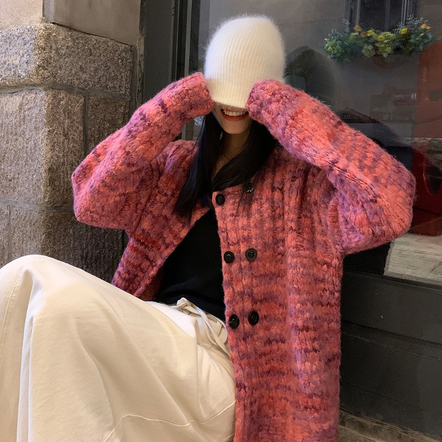 洛边羊毛毛衣开衫秋冬新款慵懒风显瘦长袖宽松高级感百搭针织开衫