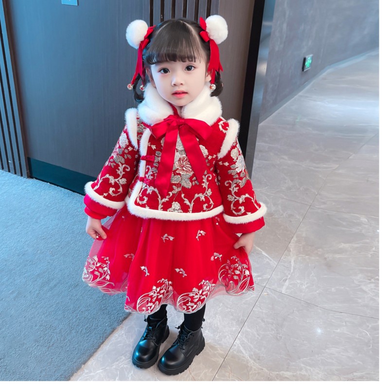 小童宝宝加绒拜年服女童冬装新款中国风秋冬季加厚新年装女孩洋气
