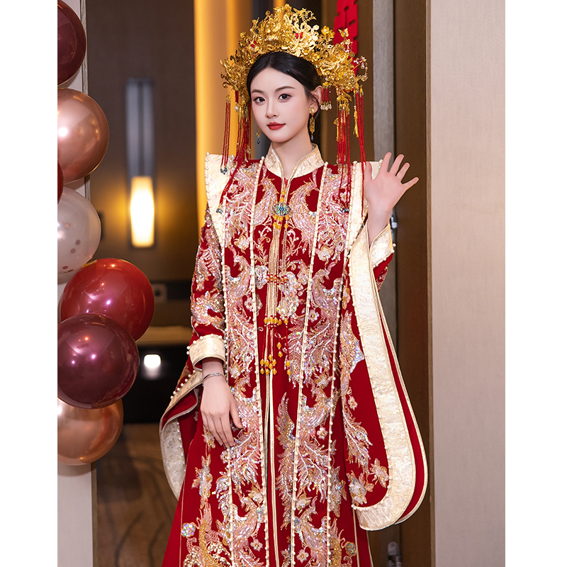 秀禾服婚服2025新款新娘结婚中式重工凤冠霞披嫁衣敬酒出阁服648