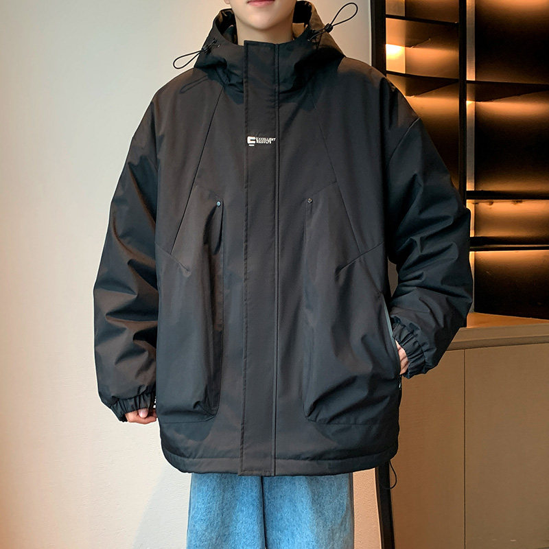 2023秋冬保暖男士百搭休闲连帽夹克棉衣青少年学生帅气外套棉服男