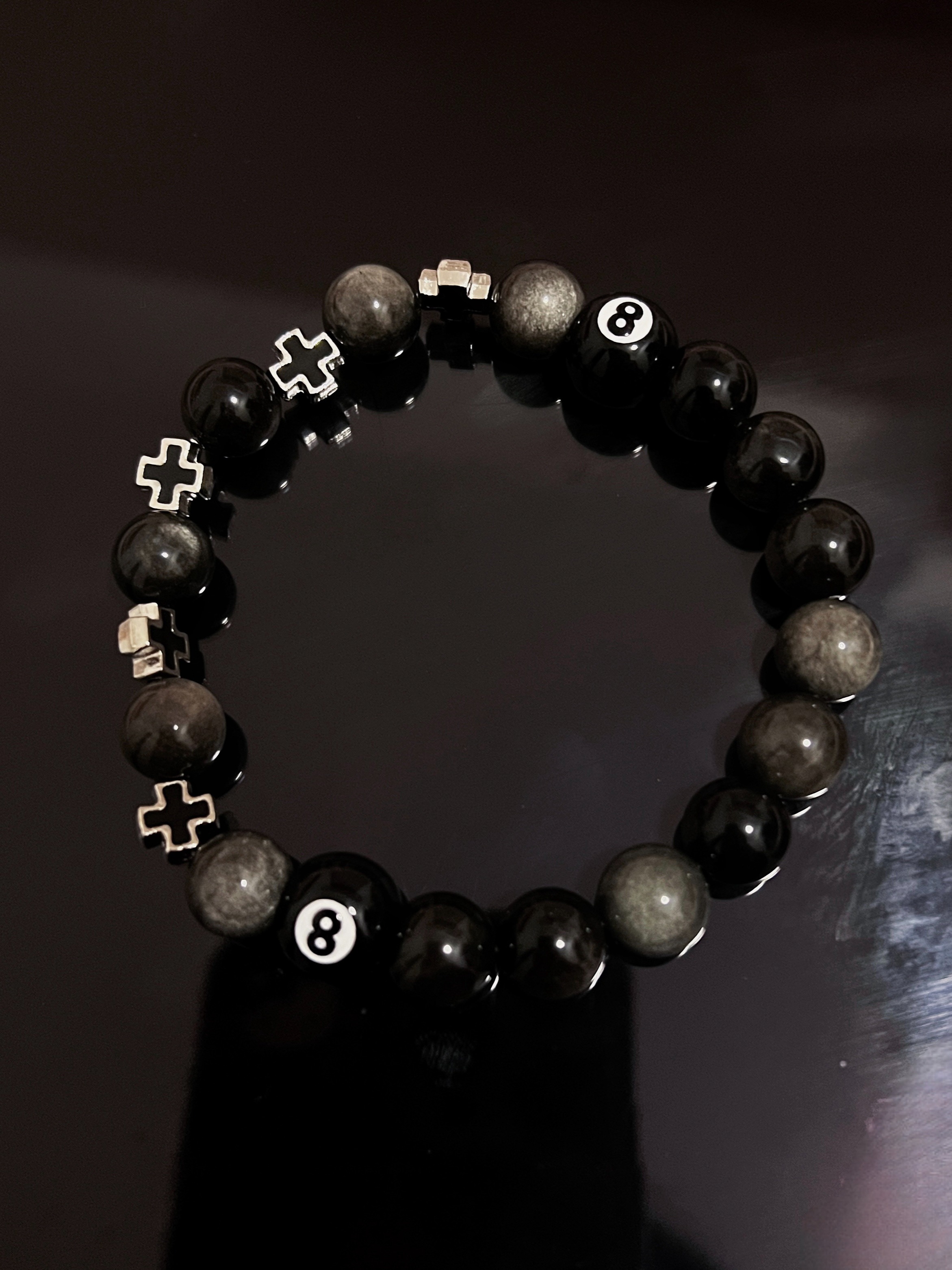 铜合金珐琅手链 ZEvill  原创银曜黑8手串 情侣设计感台球个性