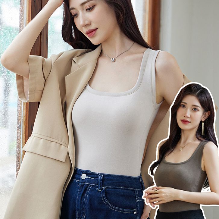 珍珠纤维方领背心女背心打底夏季外穿薄款修身显瘦短款大码女背心