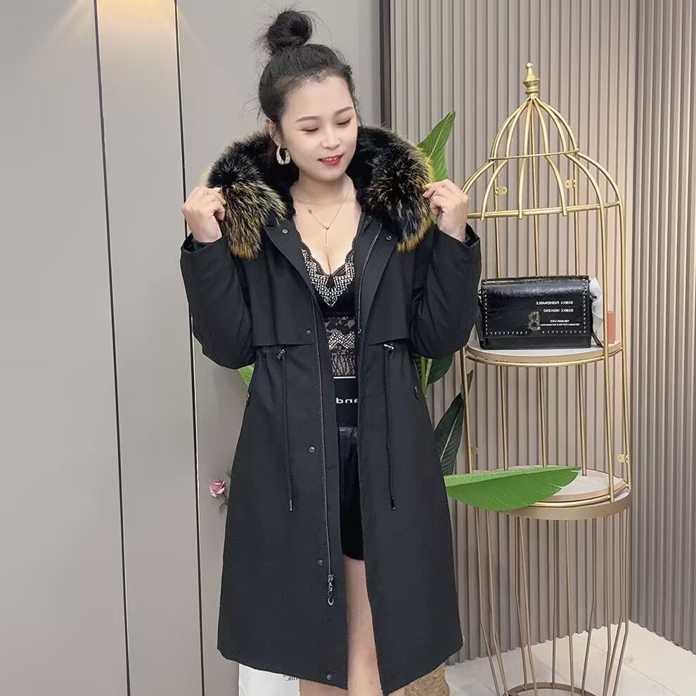 一米派克服铃铛款活里活面女款气质时尚休闲女士连帽中长款冬季