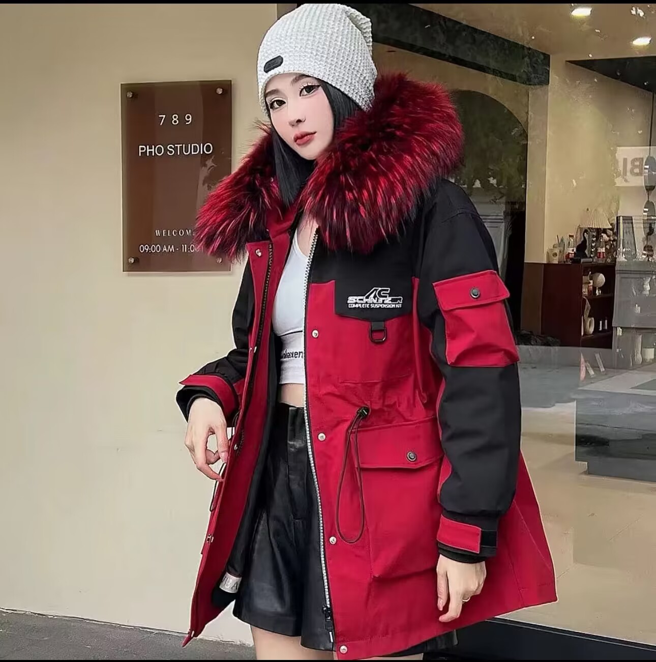 2024新款套色派克服蕾丝显瘦网红时尚百搭洋气休闲连帽潮流加厚
