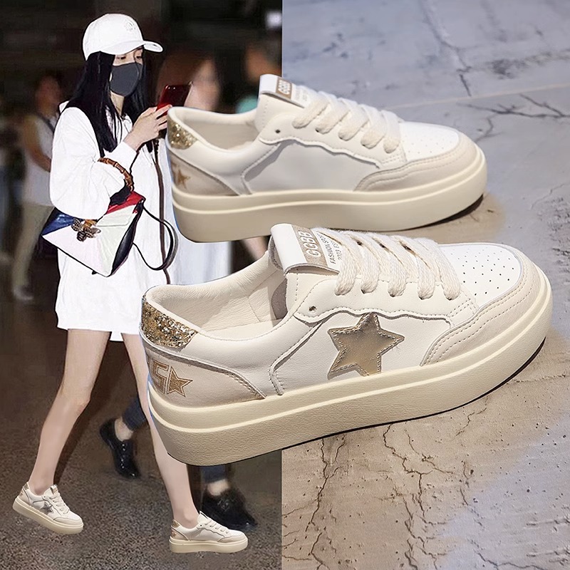 星星小白鞋夏女款2023新款板鞋洋气薄款春秋休闲百搭厚底女