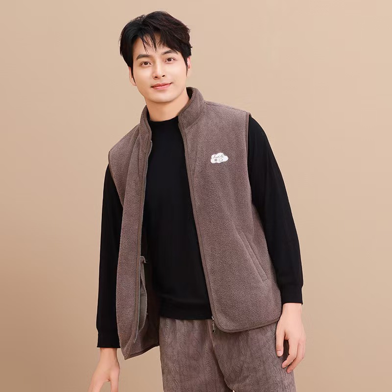 好波男士立领拉链款可外穿珊瑚绒宽松马甲