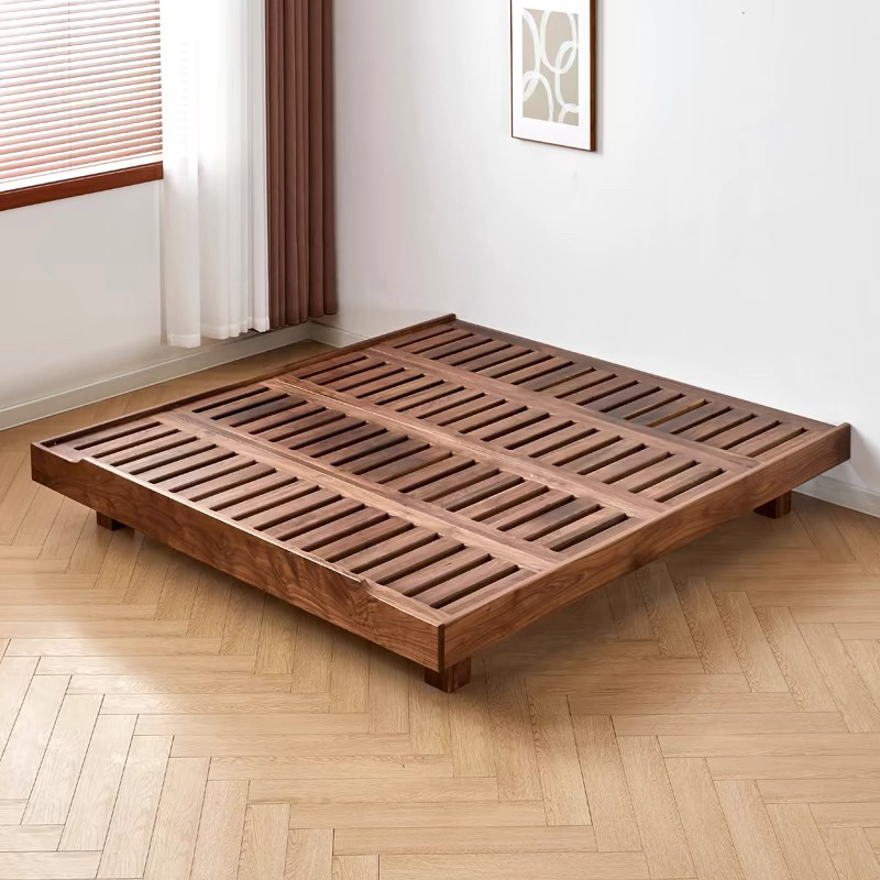 北美黑胡桃木无床头悬浮可折叠排骨架榻榻米小户型全实木床架矮床