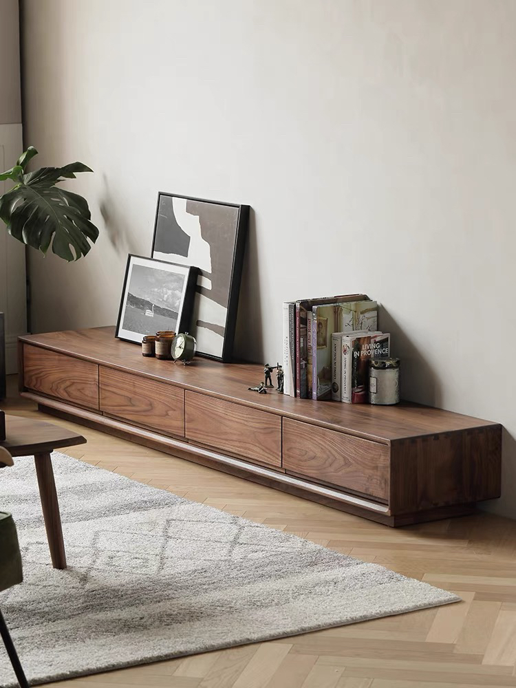 北美复古极简客厅电视柜黑胡桃木电视柜客厅家具高档简约落地柜