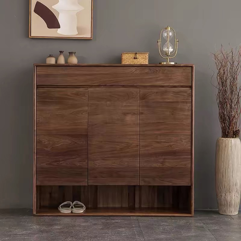 北美储物柜黑胡桃木鞋柜家用置物简约入户玄关大容量储物收纳柜