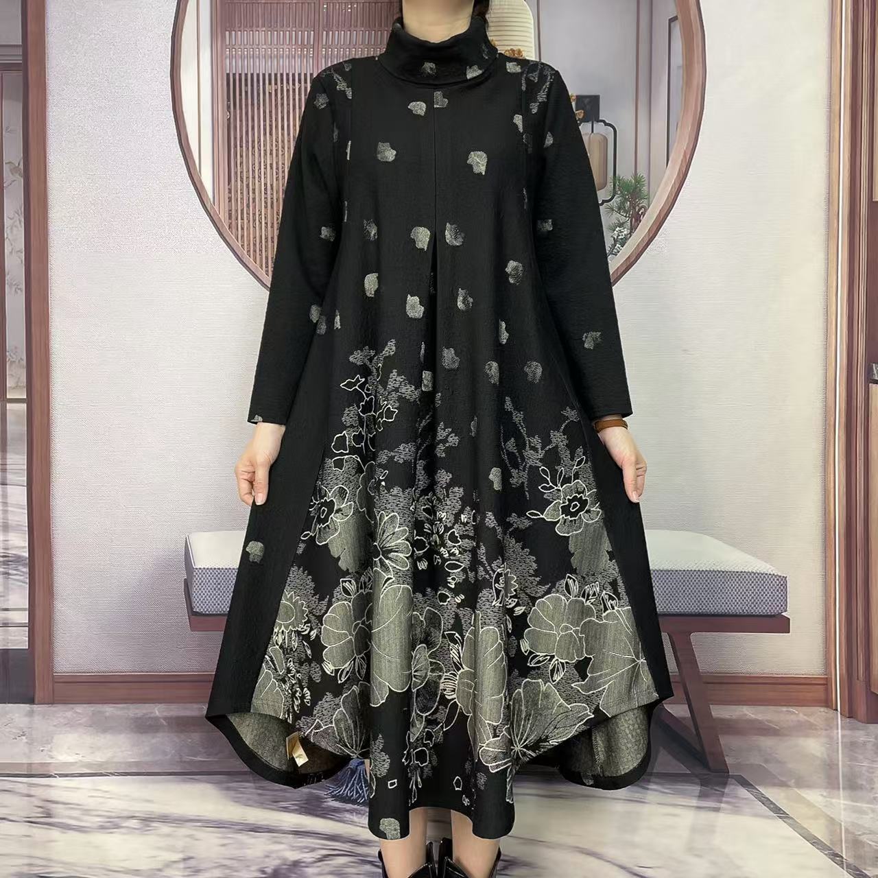 Q58027新款宽松显瘦织花连衣裙