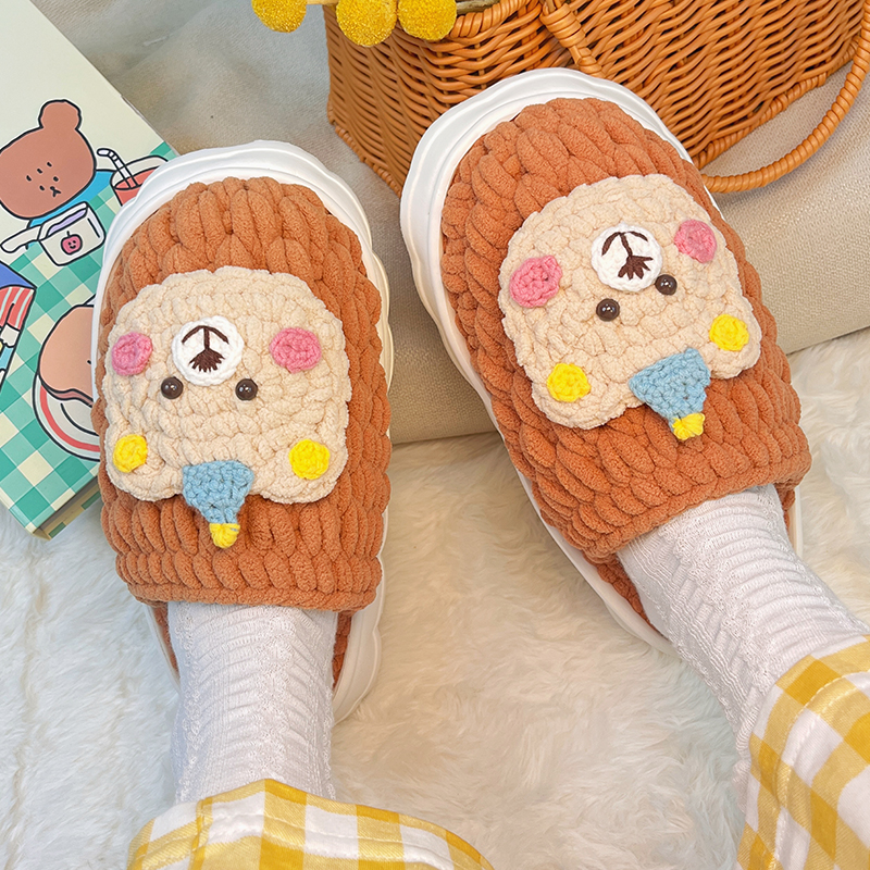 胖玻璃球手作蛋糕小熊手工diy编织毛线拖鞋材料包冰条线勾鞋成品