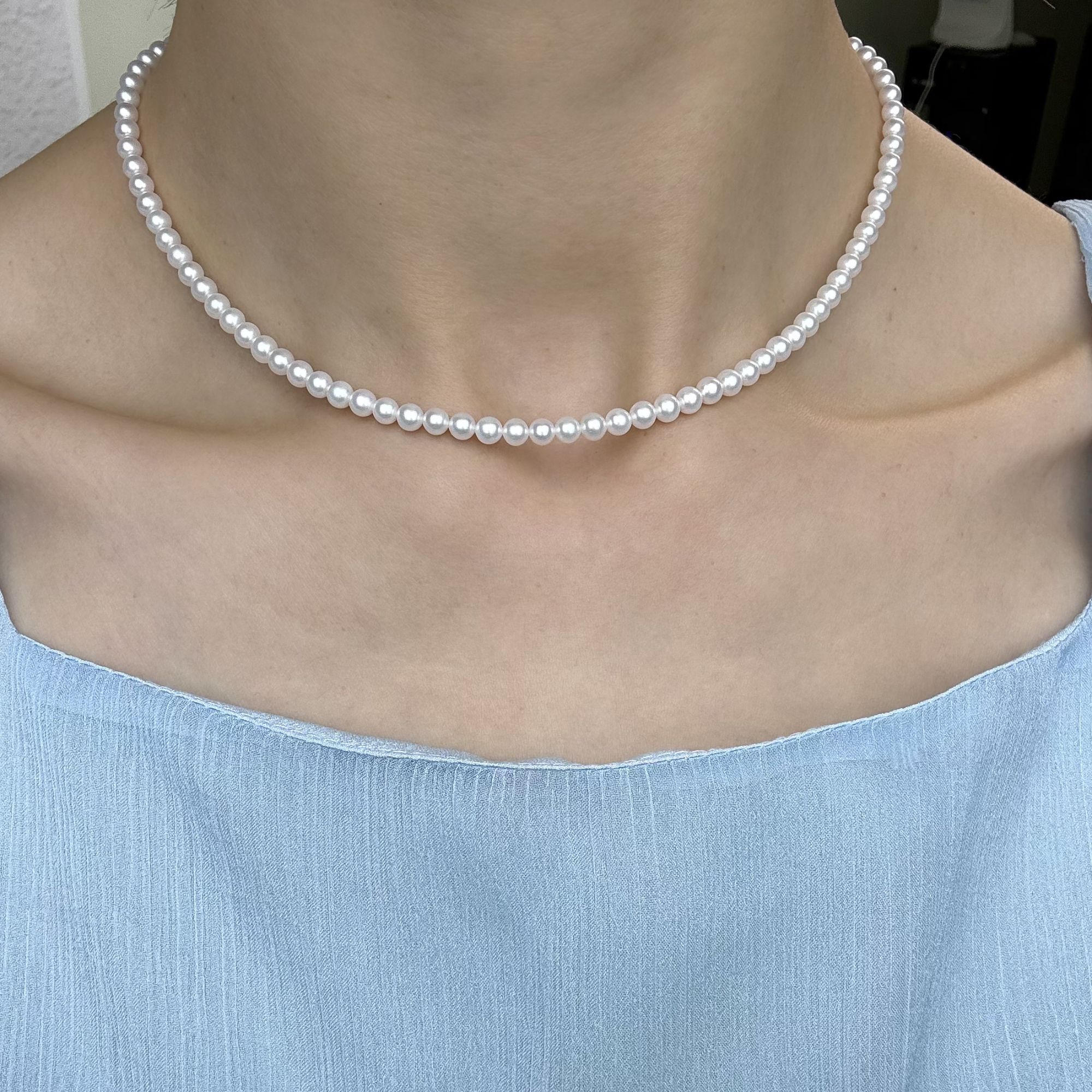 (毕业级)4-4.5mm珍珠项链G18K金尾链 小米珠正圆无暇冷白极强光