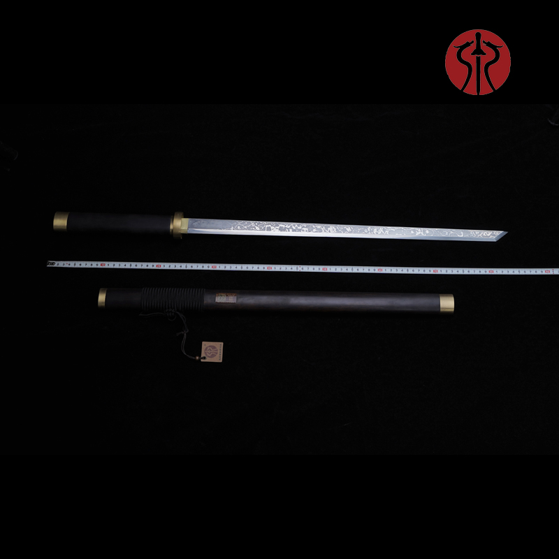 龙泉宝剑厂【绝影唐刀】性价比横刀黑檀木黄铜装千层钢夹钢未开