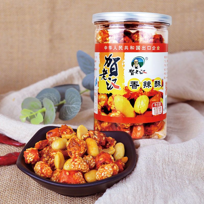 贺老汉瓶装香辣酥花生米辣椒圈辣椒芝麻脆辣椒圈花生休闲零食100g