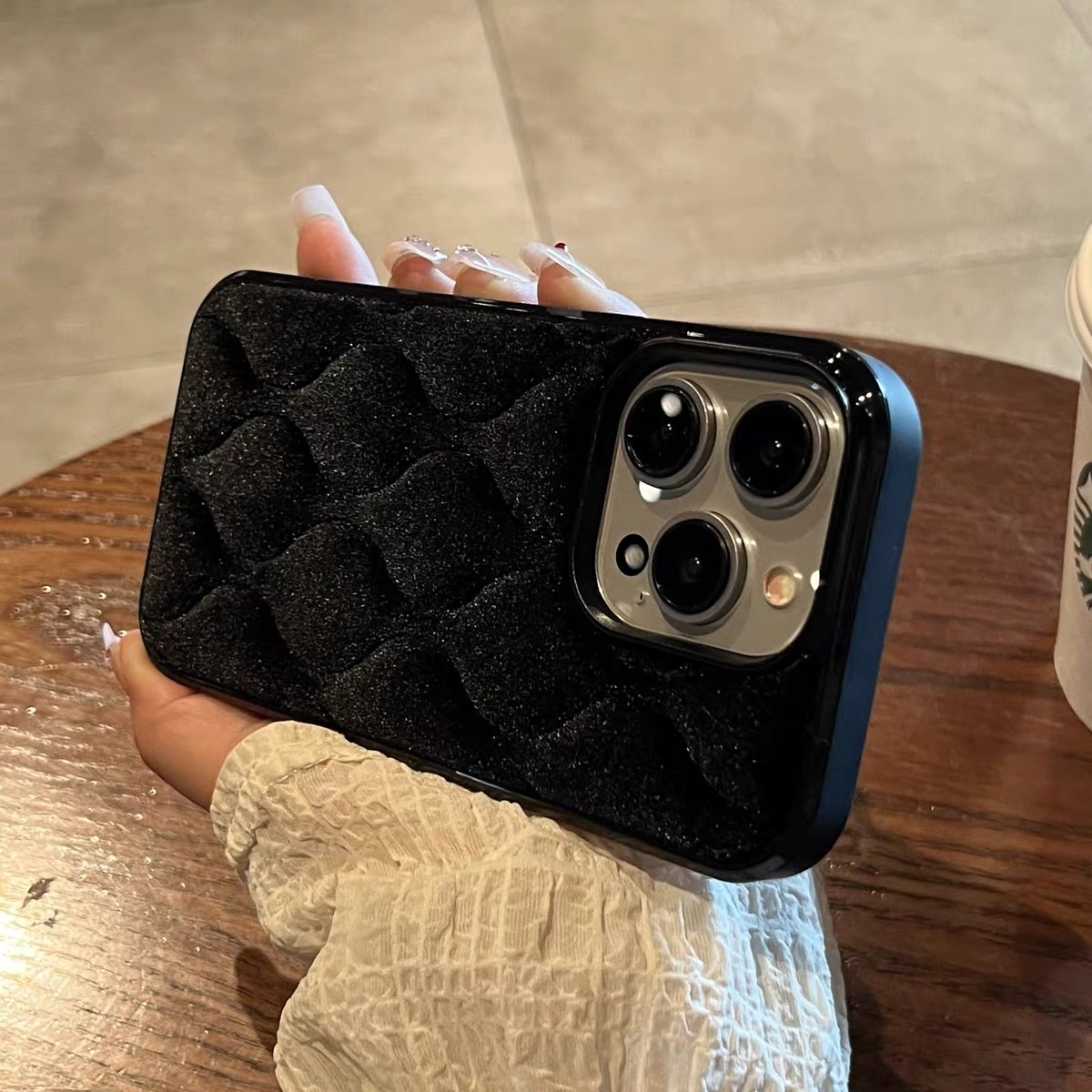 冬季波浪丝绒布小众iphone15promax手机壳苹果14pro/13全包12女款