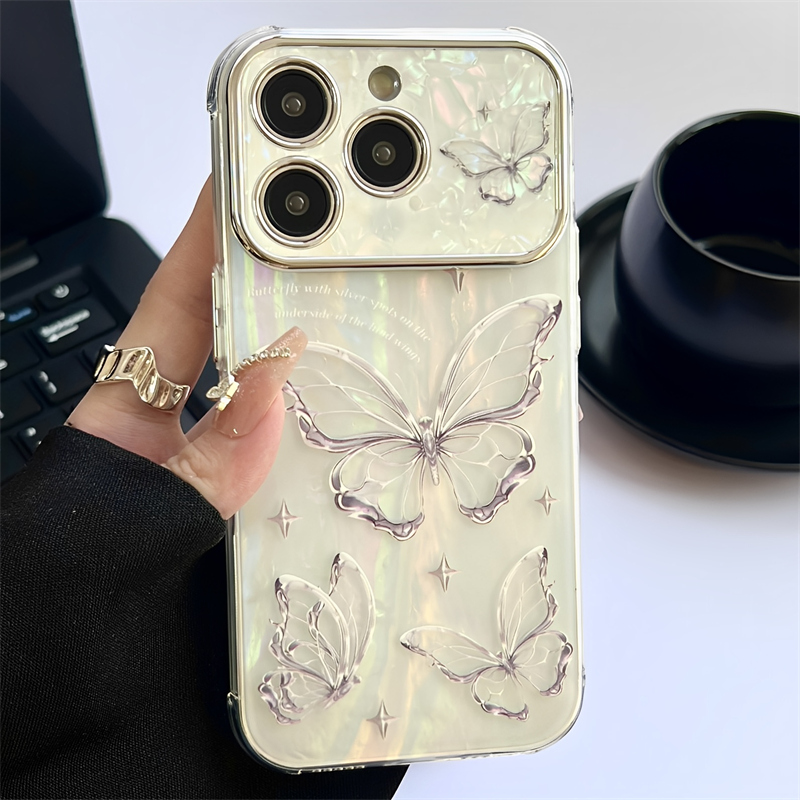 贝壳纹仙女蝴蝶iphone15promax手机壳苹果14/13挂绳12大视窗11软