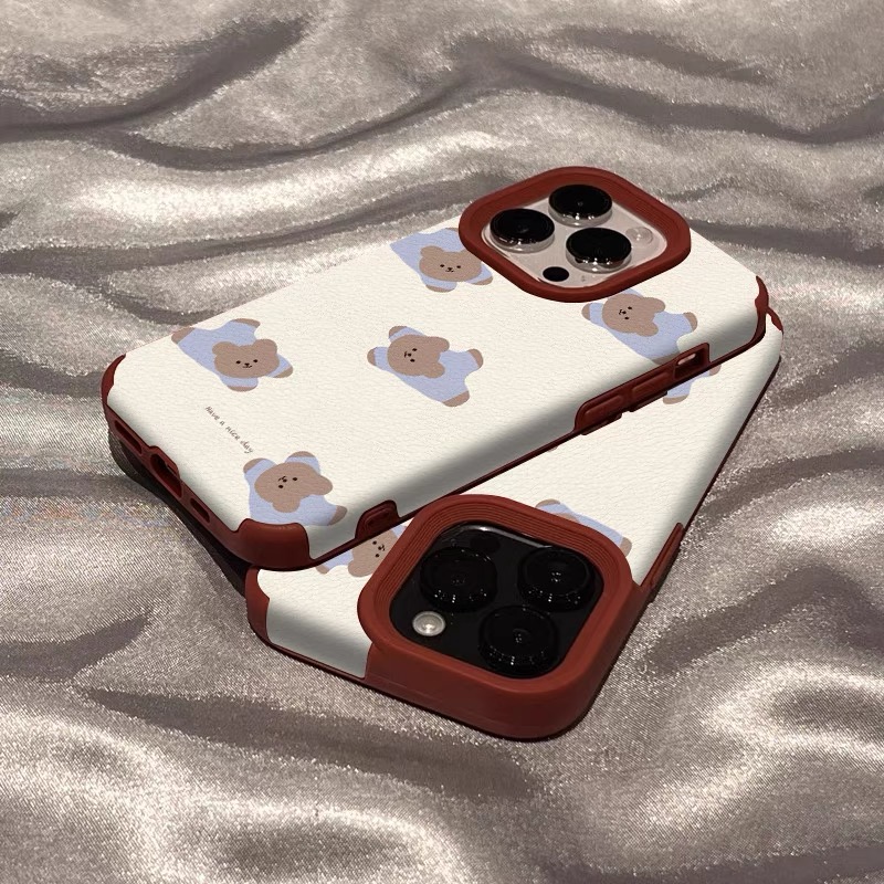 ins卡通日韩小熊iphone15promax手机壳苹果14pro小羊皮13全包12软