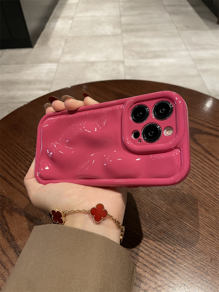 新款玫红褶皱陨石纹iphone15promax手机壳苹果14小众13pro女款12/
