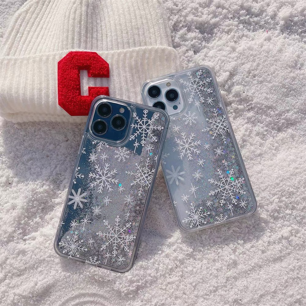 冬日雪花流沙iphone15promax手机壳苹果14pro全包13/12女款11防摔