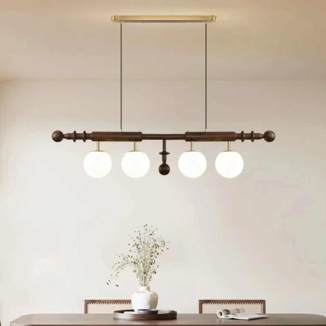 法式中古餐厅吊灯餐厅长条灯复古设计吧台书房白蜡木吊线灯美式