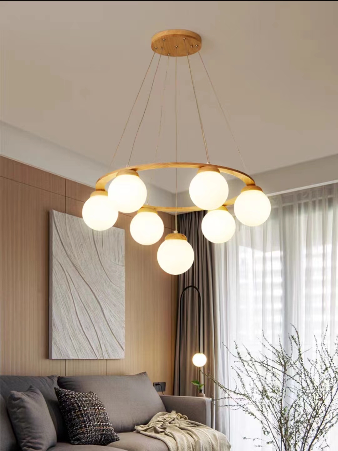 原木风客厅灯现代简约创意实木餐厅北欧卧室灯家用房间书房大气